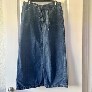 Vintage Y2K Denim Long Maxi Jean Skirt Size 10 Check Me First Modest Womens 90s